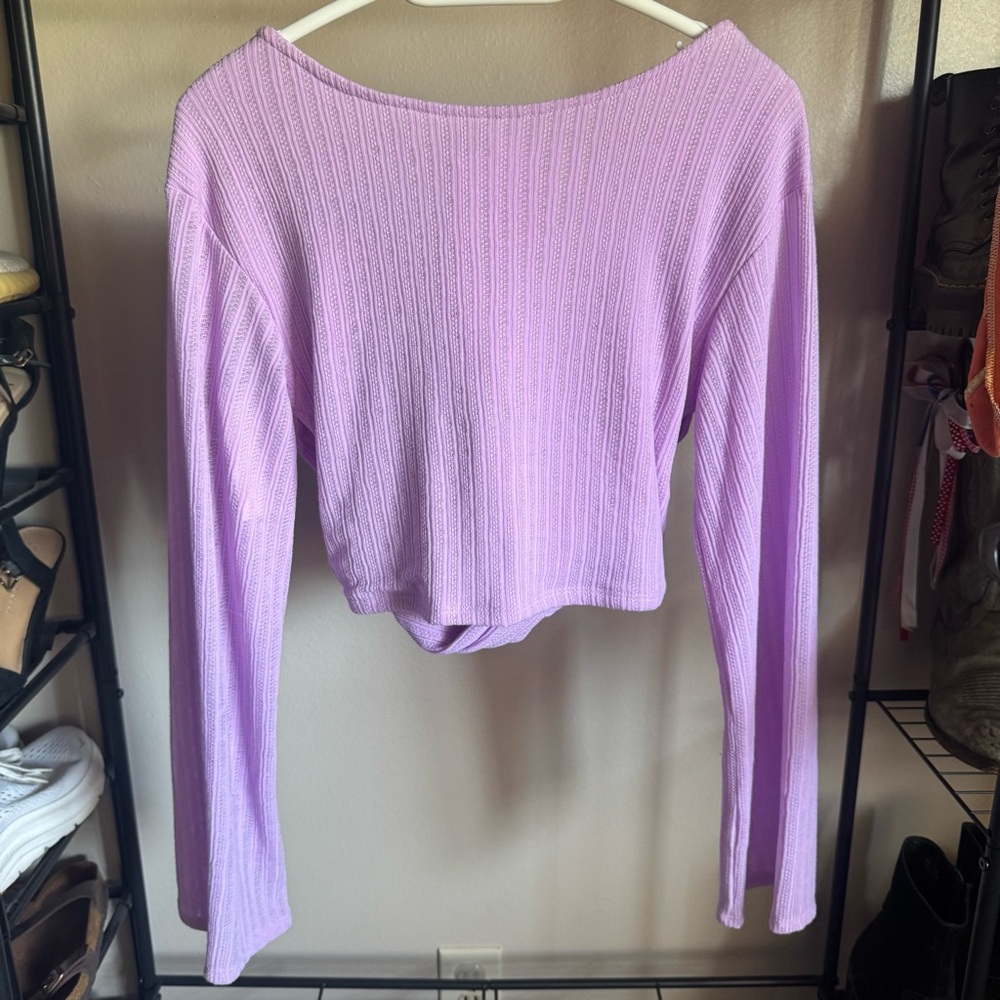 Lavender Ribbed Knit Women's Top - Picture 2 of 3